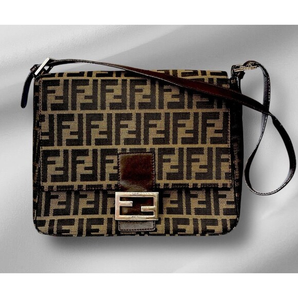 VTG RARE FENDI Zucca Pattern Shoulder Bag Hand Bag Mamma Baguette 71-15980-001 - Picture 1 of 16